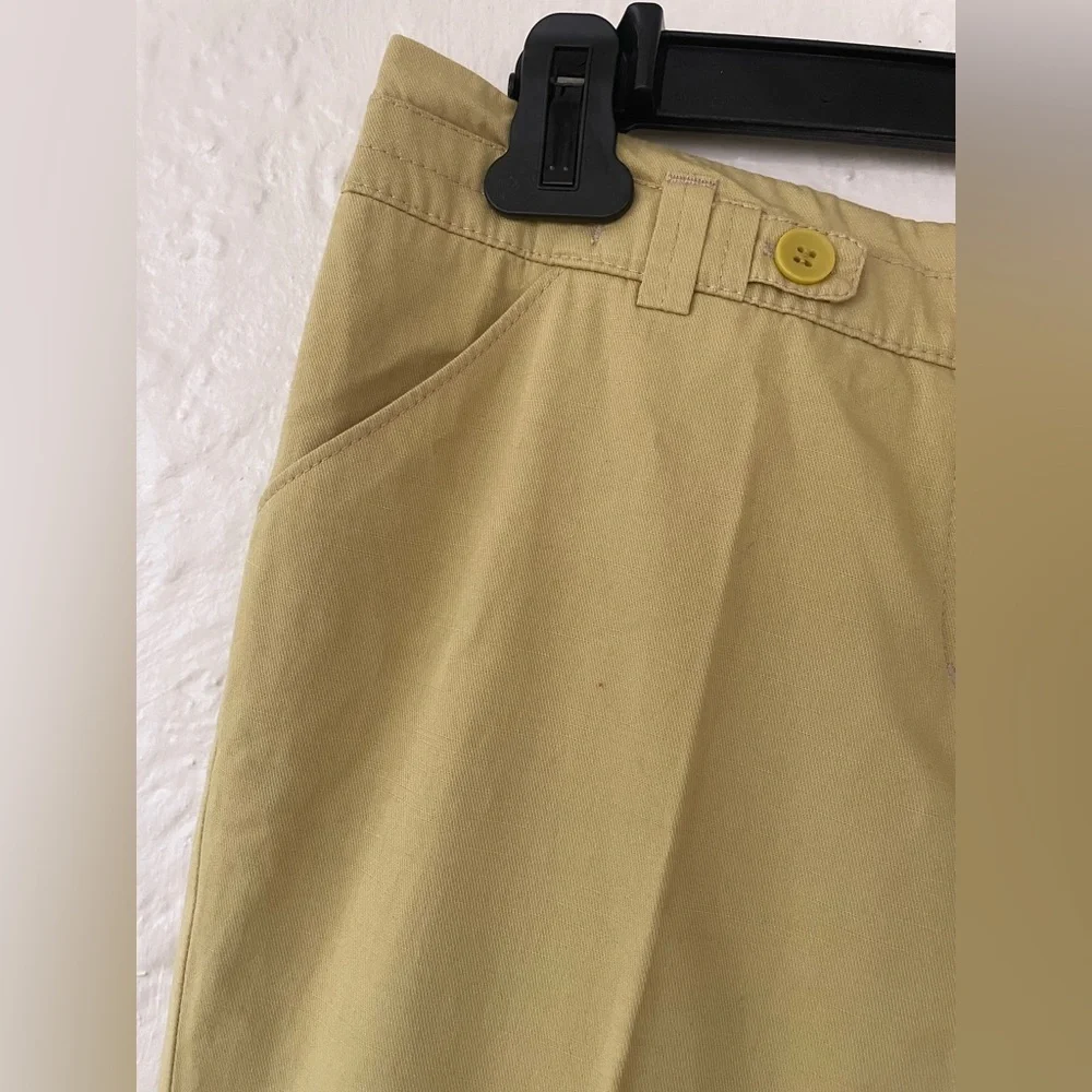 Anthropologie Elevenses mustard wide leg cropped hem work pants, side pockets; 4